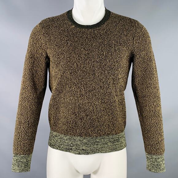 VALENTINO Size S Olive Black Knit Viscose Blend Contrast Trim Crew Neck Sweater - Picture 1 of 9